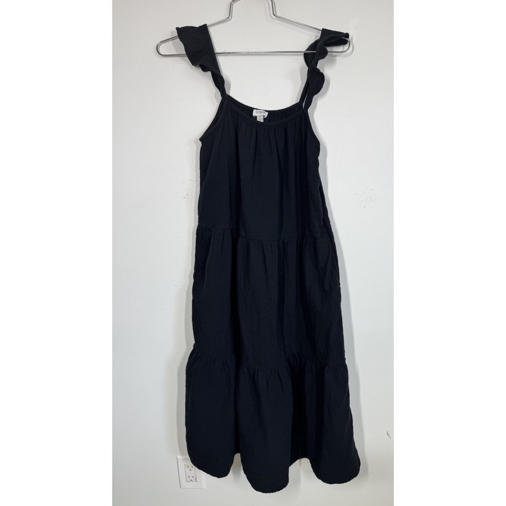 J Crew Factory Black Ruffle Strap Gauze Tiered Summer Midi Dress Goth Grunge S